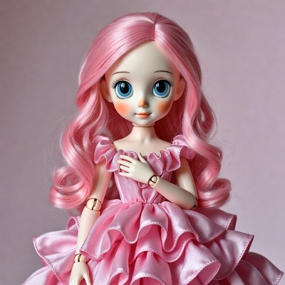 Pink-haired doll in frilly dress
