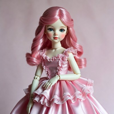 Pink-haired ball-jointed doll in frilly dress