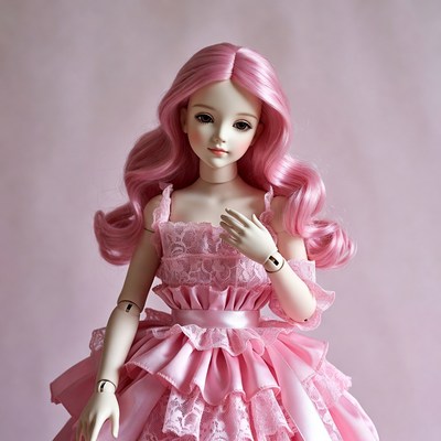 Pink-haired ball-jointed doll in lace dress