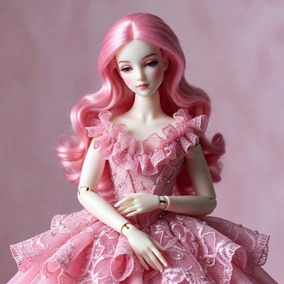 Pink-haired BJD doll in lace dress