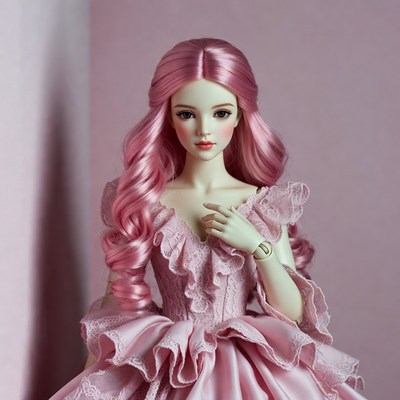Pink-haired doll in lace gown