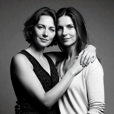 Two women embracing closely