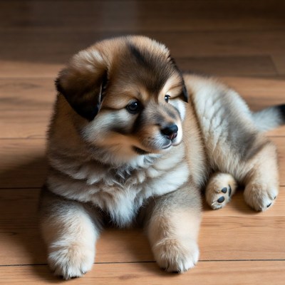 Fluffy Pomeranian puppy on floor