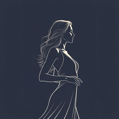 Silhouette of woman in flowing dress