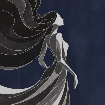 Silhouette woman with flowing hair