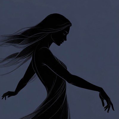 Silhouette of woman with flowing hair