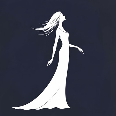 Silhouette of woman in flowing gown