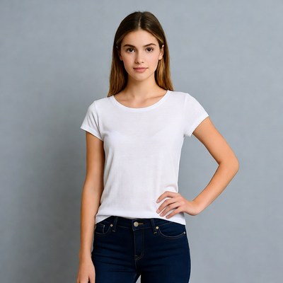 Young woman in white t-shirt and jeans