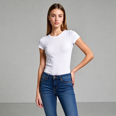 Young woman in white t-shirt jeans