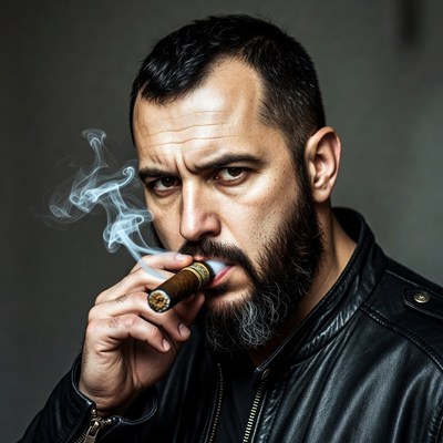 Bearded man smoking cigar