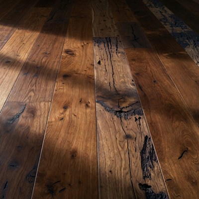 Rustic Reclaimed Hardwood Floor with Shadows
