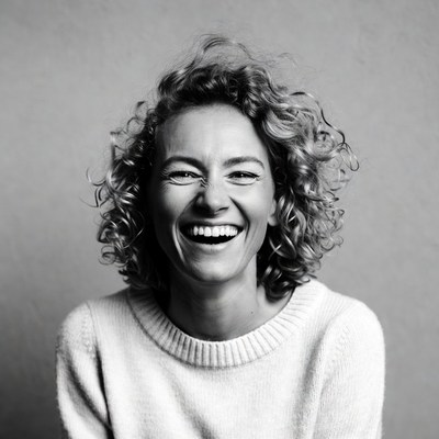 Woman laughing with curly hair