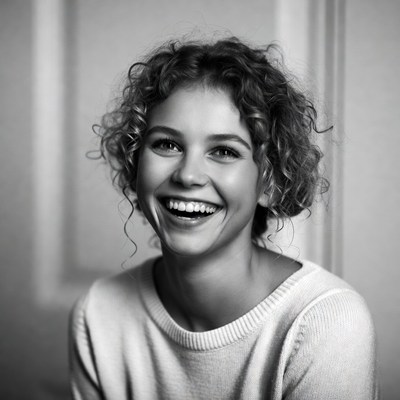 Young woman smiling with curly hair