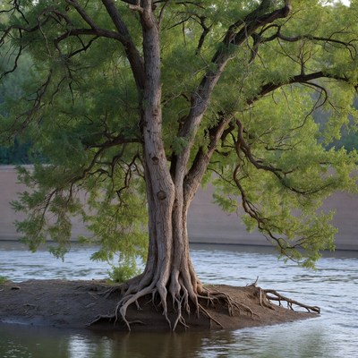 Large tree on river island