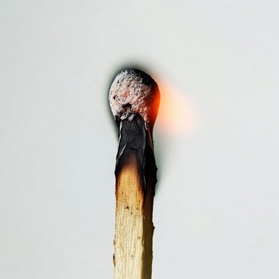 Burning matchstick on white background