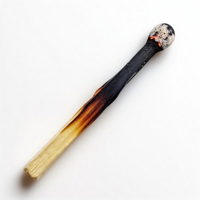 Burned matchstick on white background