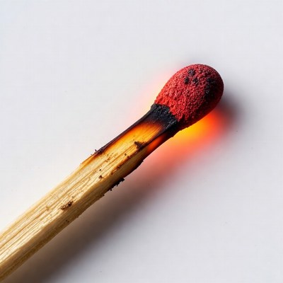 Burning Matchstick on White Background