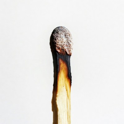 Burned matchstick on white background