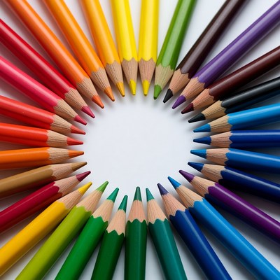 Colorful Pencils Arranged in Circle