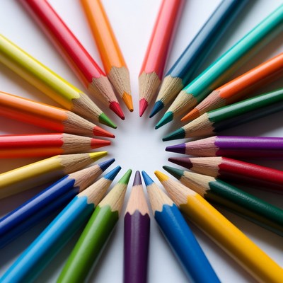 Colorful Pencils Arranged in Circle