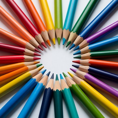 Colorful Pencils Arranged in Circle