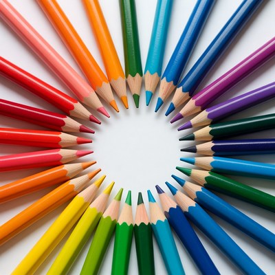 Colorful Pencils Arranged in Circle