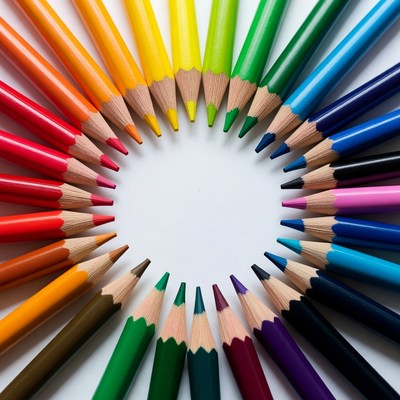Colorful Pencils Arranged in Circle