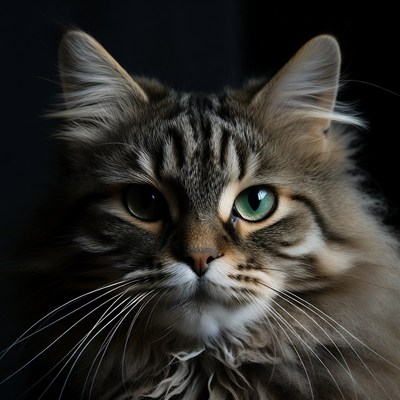 Close-up of tabby cat with green eyes