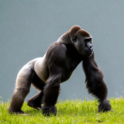Silverback Gorilla Standing on Grass