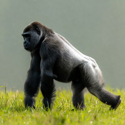 Silverback Gorilla Walking in Grass