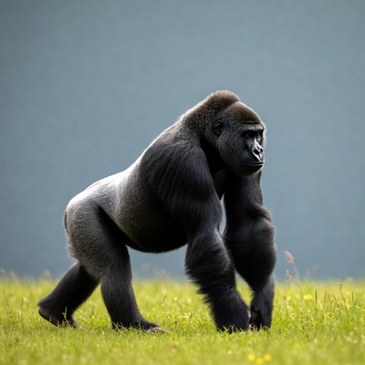 Silverback Gorilla Walking in Grass