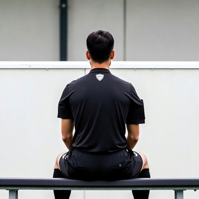 Asian referee sitting on bench
