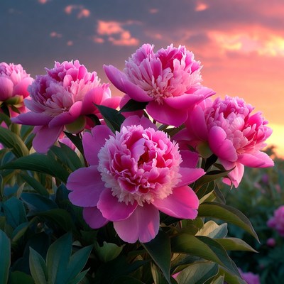 Pink Peonies in Sunset Field