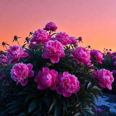 Pink Peonies in Sunset Field