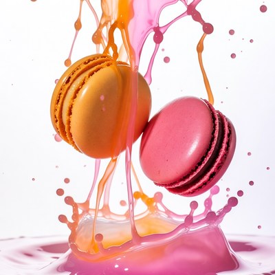 Splashing Orange Pink Macarons