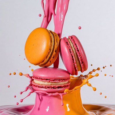 Colorful Macarons Splashing Paint