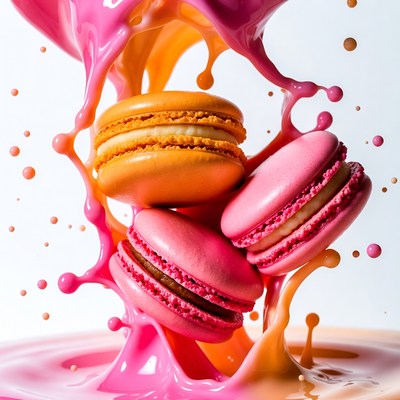 Colorful Macarons Splashing Paint