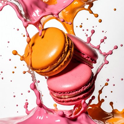 Pink and Orange Macarons with Splashes