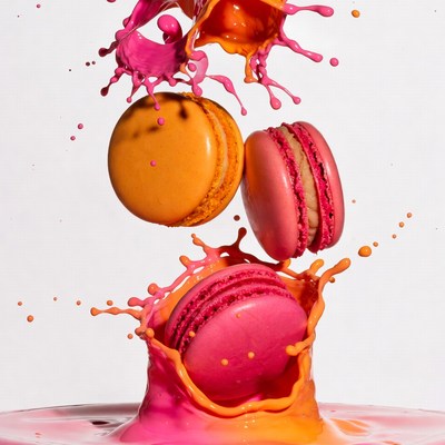 Colorful Macarons in Pink Orange Splashes