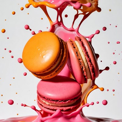 Colorful Macarons Splashing Paint