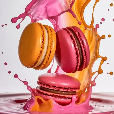 Colorful Macarons Splashing Paint