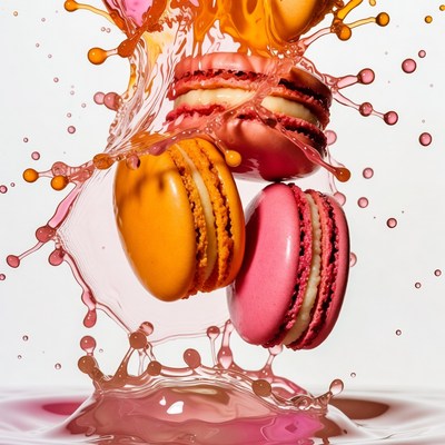 Colorful Macarons Splashing in Air