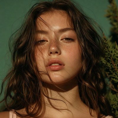 Beautiful woman with freckles and wavy hair