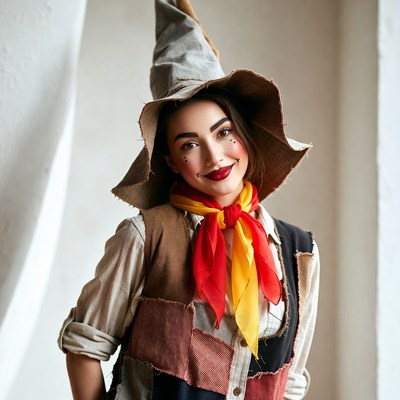 Woman in Scarecrow Halloween Costume