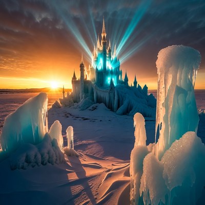 Ice Castle in Snowy Landscape