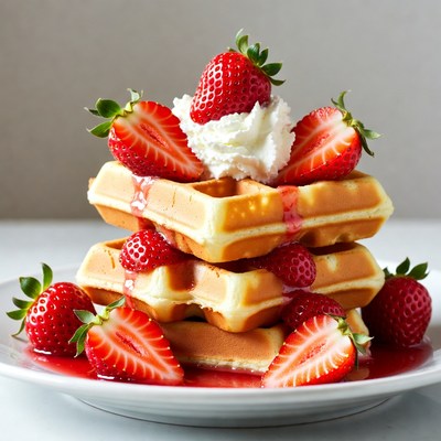 Waffles with Strawberries and Whipped Cream
