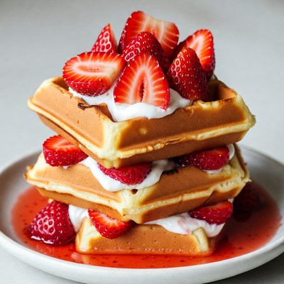 Strawberry Waffle Stack with Whipped Cream