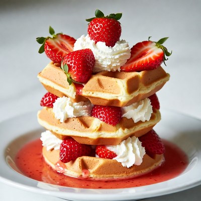 Strawberry Waffle Stack with Whipped Cream