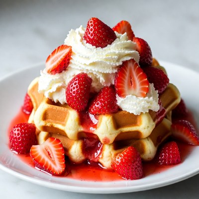 Waffles with Strawberries and Whipped Cream