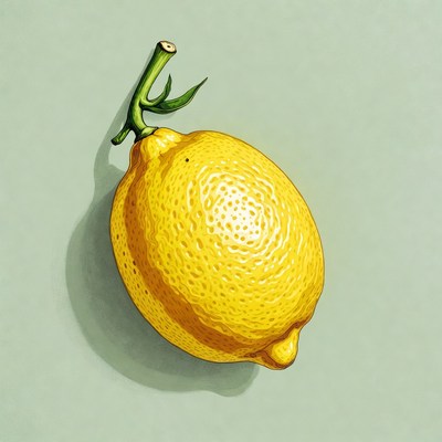 Yellow lemon with green stem